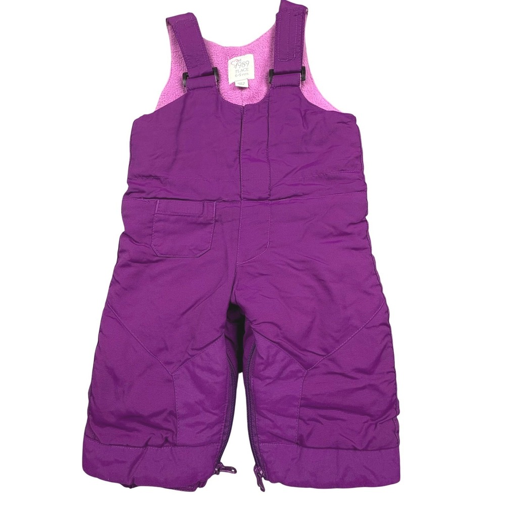 The Children's Place Purple Fleece Lined Snow Bib‎ Overalls 6-9 Mo. Cold Gear